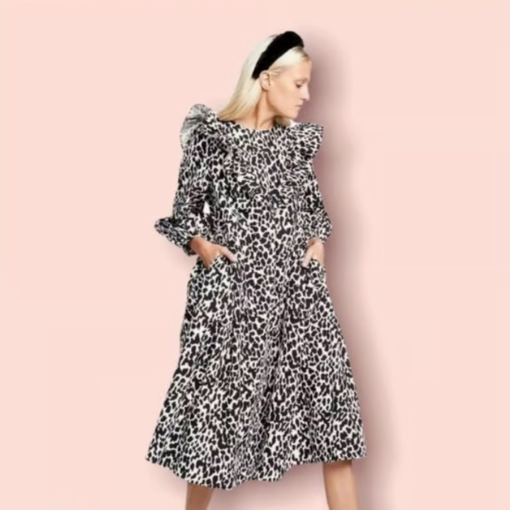Sandy Liang x Target Leopard Print Long Ruffle Sleeve Midi Dress Plus Size S